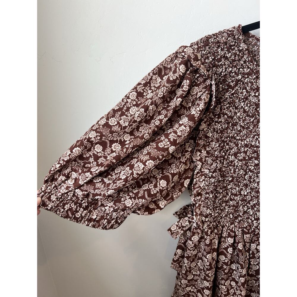 Boheme Selena Dress Smocked Bohemian Floral Mini Cottage Core, Prairie, XL - Picture 3 of 6